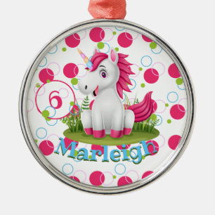 Unicorn Geburtstagsparty Personalisiert Ornament Aus Metall