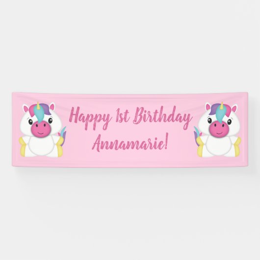Unicorn Geburtstagsparty Pink Banner (Horizontal)