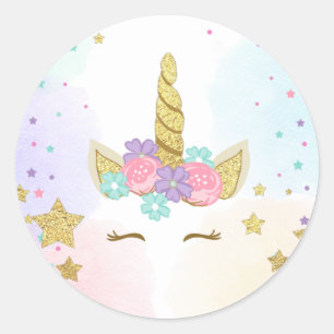 Unicorn Gefallen Tags Magischer Geburtstag Pink Go Runder Aufkleber