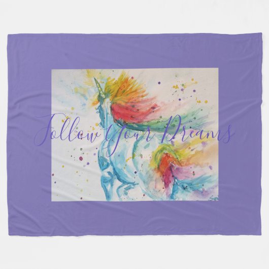 Unicorn Gemälde folgen Ihren Träumen Fleece Blanke (Vorderseite (Horizontal))