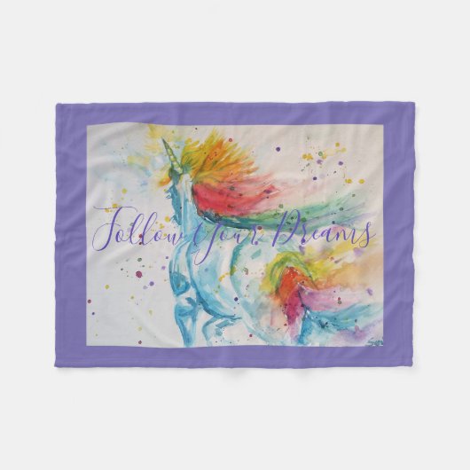 Unicorn Gemälde folgen Ihren Träumen Fleece Blanke (Vorderseite (Horizontal))