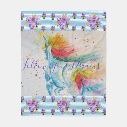 Unicorn Gemälde folgen Ihren Träumen Fleece Blanke (Vorderseite)