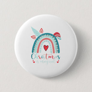 Unicorn Gesicht Niedlich Rainbow Christmas ist mag Button