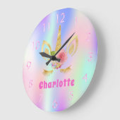 Unicorn Gesicht rosa lila Holografin Große Wanduhr (Winkel)