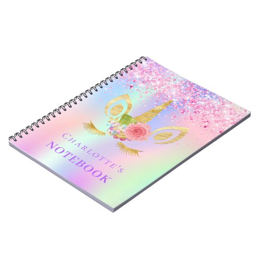 Unicorn Gesicht rosa lila Holografin Notizblock (Linke Seite)