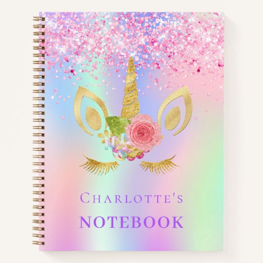 Unicorn Gesicht rosa lila Holografin Notizblock (Vorderseite)