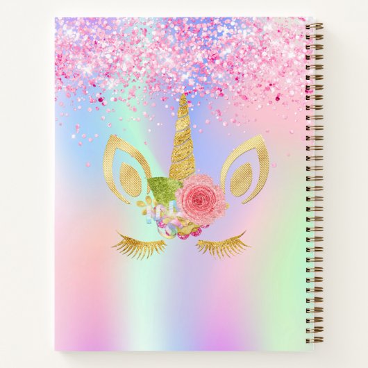 Unicorn Gesicht rosa lila Holografin Notizblock (Rückseite)