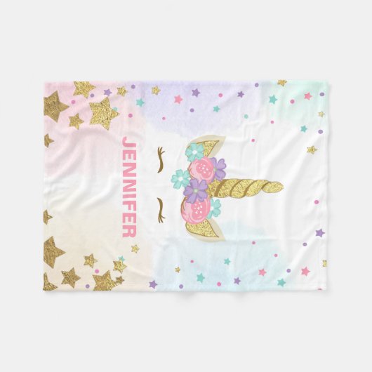 Unicorn-Gesichts-Fleece-Decken-personalisiertes Fleecedecke (Vorderseite (Horizontal))