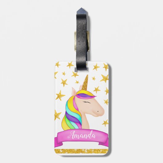 Unicorn-Gesichts-Imitat-GoldGlitzer hat Girly | in Gepäckanhänger (Rückseite vertikal)