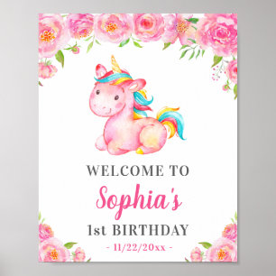 Unicorn Girl 1. Geburtstagsparty Pink Willkommen Poster