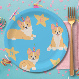 Unicorn Girl Birthday, Corgi Custom Age Pappteller