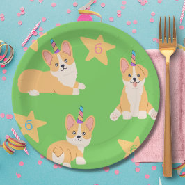 Unicorn Girl Birthday, Corgi Custom Age Pappteller