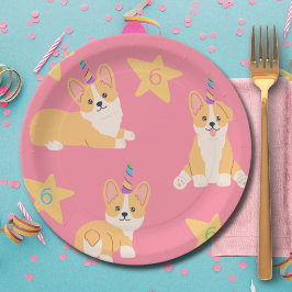 Unicorn Girl Birthday, Corgi Custom Age Pappteller
