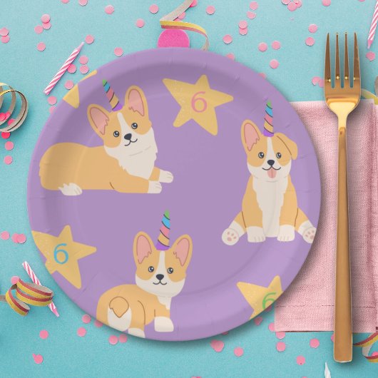 Unicorn Girl Birthday, Corgi Custom Age Pappteller