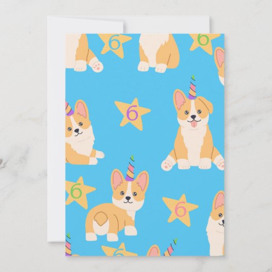 Unicorn Girl Birthday, Corgi Party Einladung (Rückseite)