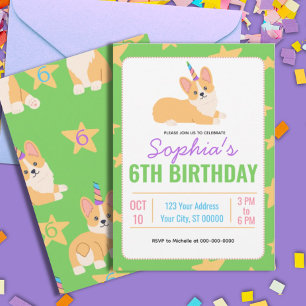Unicorn Girl Birthday, Corgi Party Einladung