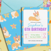 Unicorn Girl Birthday, Corgi Party Einladung