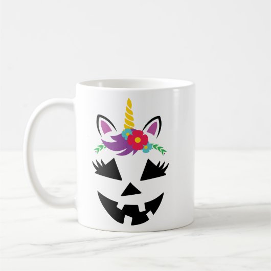 Unicorn Girl Kürbislaterne Pumpkin Face Halloween Kaffeetasse (Links)