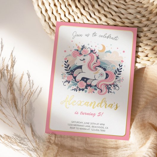 Unicorn Girl Magical Birthday Foil Einladung