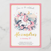 Unicorn Girl Magical Birthday Foil Einladung (Vorderseite)