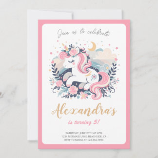 Unicorn Girl Magical Pastel Pink Geburtstagsparty Einladung