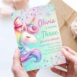 Unicorn Girl Magical Pastel Rainbow Birthday Einladung
