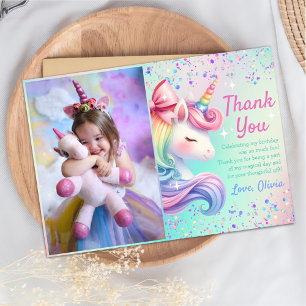 Unicorn Girl Magical Pastel Rainbow Birthday Foto Dankeskarte