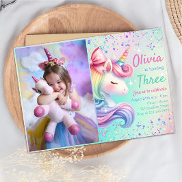 Unicorn Girl Magical Pastel Rainbow Birthday Foto Einladung