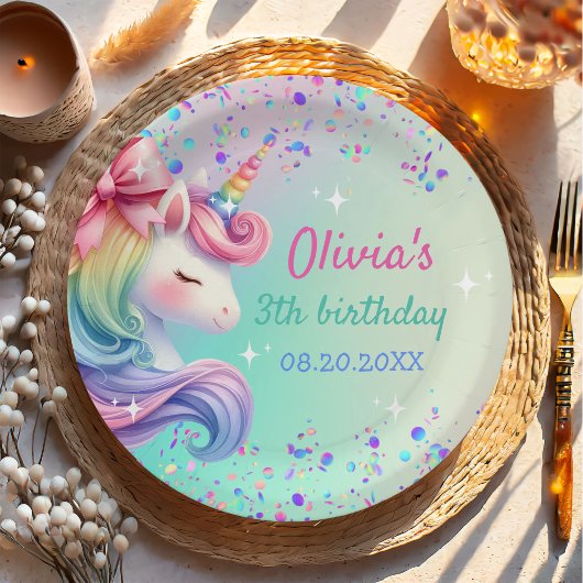 Unicorn Girl Magical Pastel Rainbow Birthday Pappteller