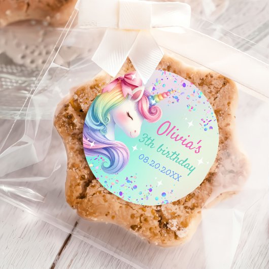 Unicorn Girl Magical Pastel Rainbow Birthday Runder Aufkleber