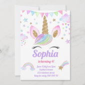 Unicorn Girl Magical Pastel Rainbow Pink Geburtsta Einladung (Vorderseite)