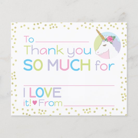Unicorn Girl Stationery Fill-in Vielen Dank (Vorderseite)