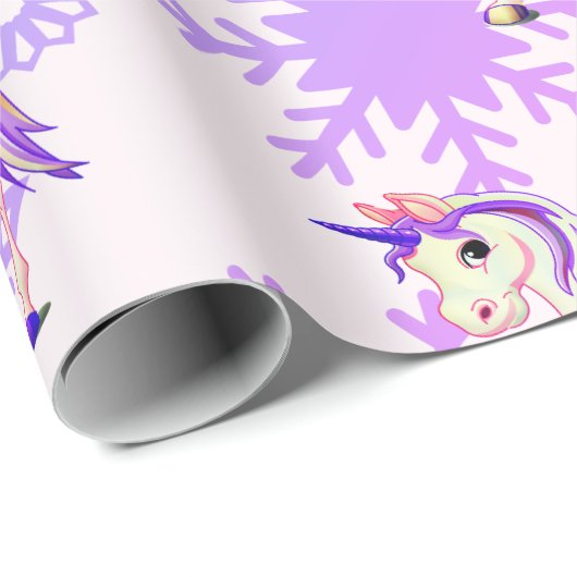 Unicorn Girl Whimsical Pink Niedliche Schneeflocke Geschenkpapier (Rolleneckpunkt)