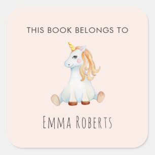 Unicorn Girls 'This Book gehört's Kids Buchzeichen Quadratischer Aufkleber