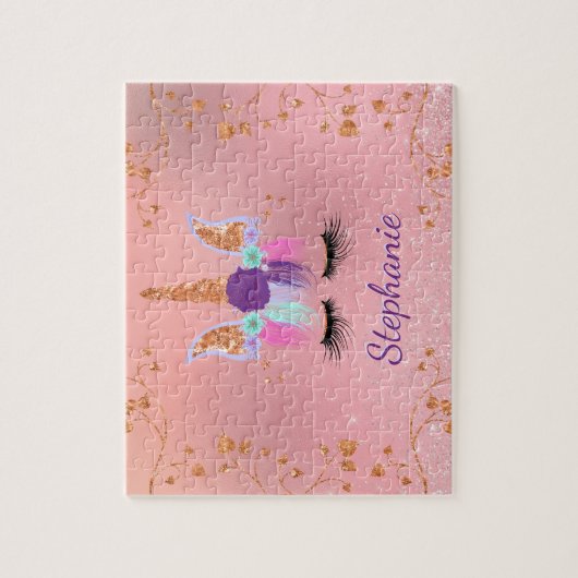 Unicorn Girly Blush Pink Glitzer Rose Gold Puzzle (Vertikal)
