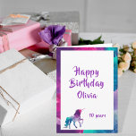 Unicorn Girly Fantasy Pink lila 10. Geburtstag Karte<br><div class="desc">Eine Fantasie in rosa,  lila und türkis für den Geburtstag eines jungen Mädchens/Teenagers. Ein rosa,  lila und türkisfarbener Rahmen. Lila Buchstaben und der Text: Happy Birthday. Vorlagen für Name und Alter. Innen: Raum für Sie,  mit der Hand zu schreiben.</div>