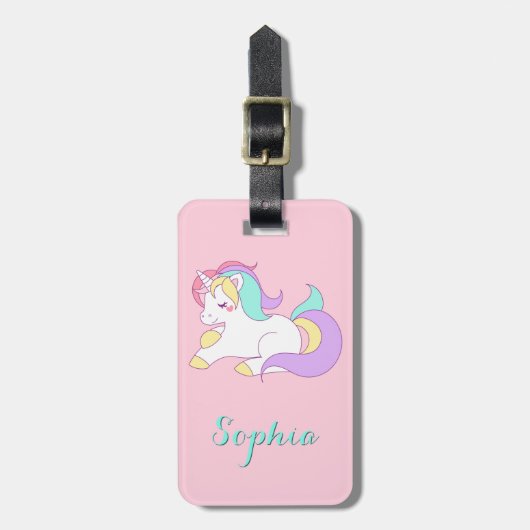 Unicorn-Girly niedliches Rosa Gepäckanhänger (Vorderseite vertikal)