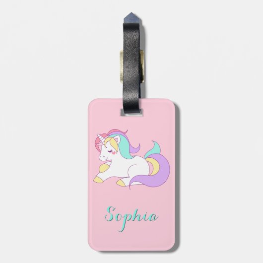 Unicorn-Girly niedliches Rosa Gepäckanhänger (Rückseite vertikal)
