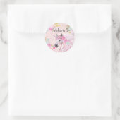 Unicorn Girly Pink Floral Gold Glitzer Name Age Runder Aufkleber (Tasche)