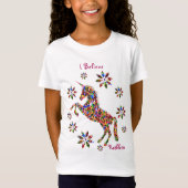 Unicorn glaube Blume Glitzer personalisieren T-Shirt (Vorderseite)