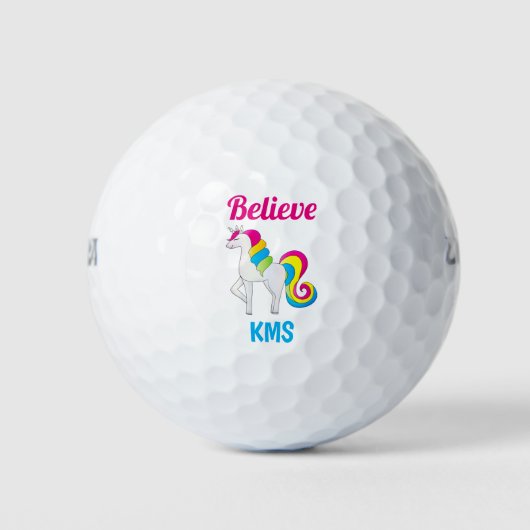 Unicorn Glaube Monogram Initials Niedlich Golfball (Vorderseite)
