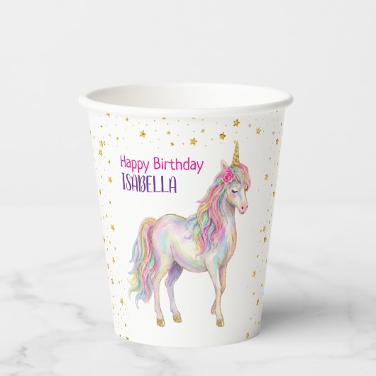 Unicorn Glitter Girls Birthday Pappbecher (Vorderseite)
