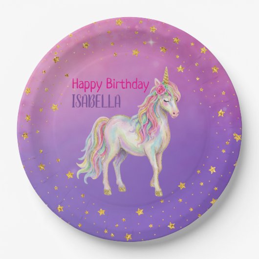 Unicorn Glitter Girls Birthday Pappteller (Vorderseite)