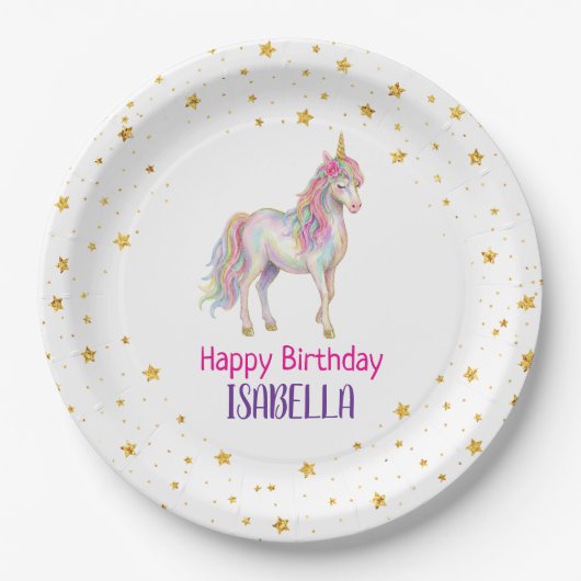 Unicorn Glitter Girls Birthday Pappteller (Vorderseite)