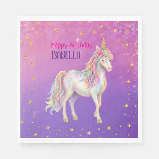 Unicorn Glitter Girls Birthday Serviette (Vorderseite)