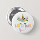 Unicorn Glitzer Blume Rainbow Birthday Girl Party Button (Vorne & Hinten)