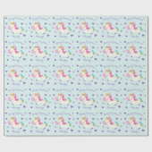 Unicorn Glitzer Rainbow Aqua Weihnachten Geschenkpapier (Flach)