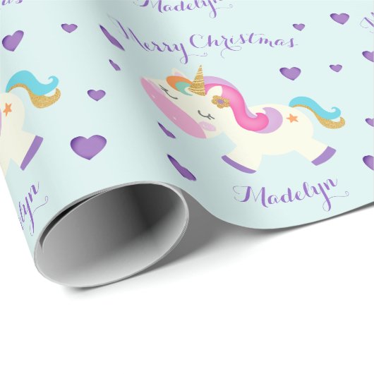 Unicorn Glitzer Rainbow Aqua Weihnachten Geschenkpapier (Rolleneckpunkt)