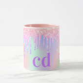 Unicorn-Glitzer Regenbogen-Rosa Monogramm holograf Tasse (Zentrum)