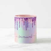 Unicorn-Glitzer Regenbogen-Rosa Monogramm holograf Tasse (Zentrum)